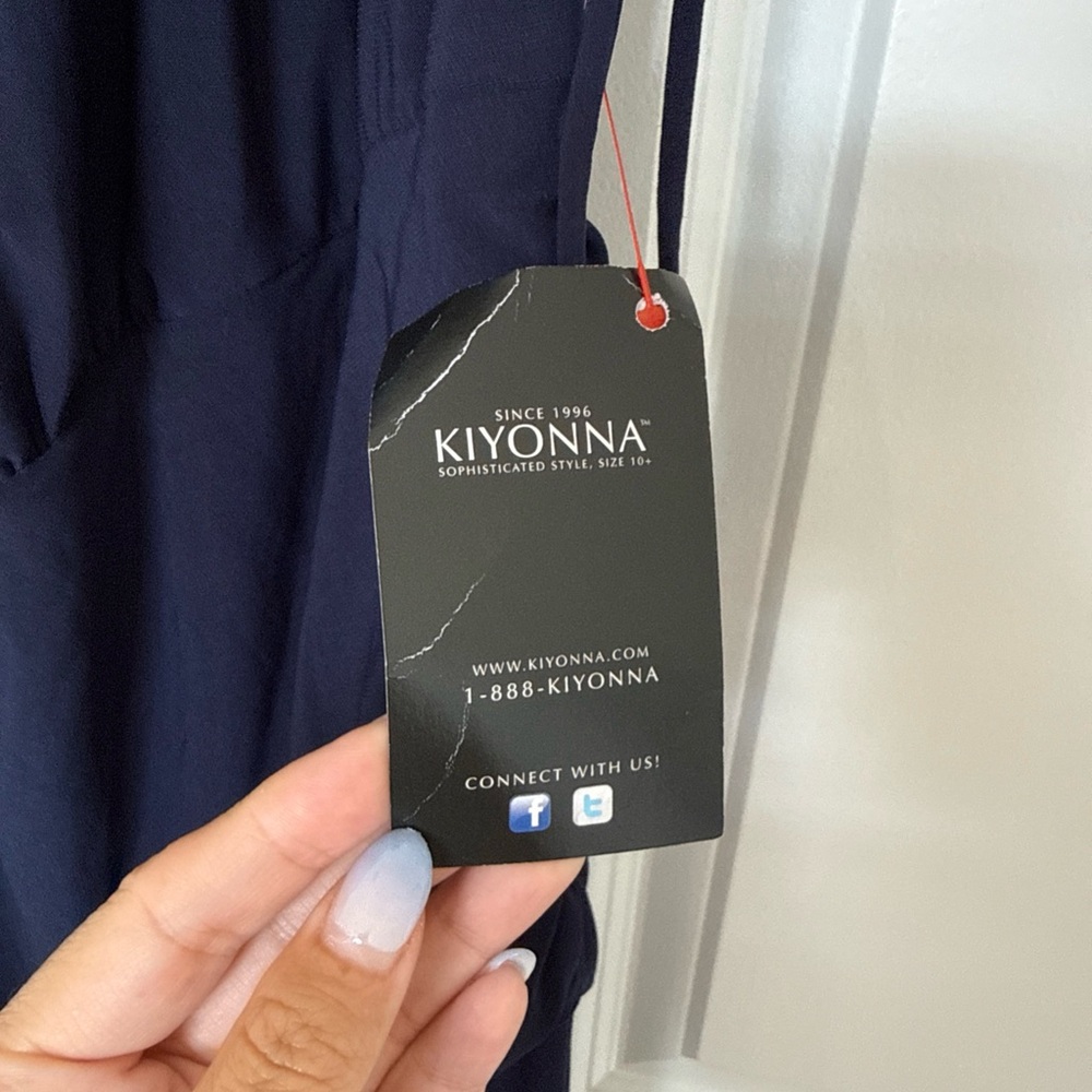 NWT Kiyonna Plus Size Navy Blue Short Dress Sz 4X Ruched Shoulders V-Neckline - Picture 7 of 13